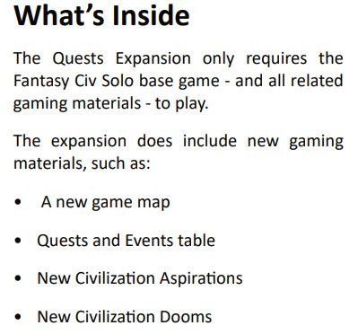 Preview - Whats Inside from the Fantasy Civ Solo Quests Expansion